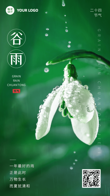 谷雨节气祝福宣传实景手机海报预览效果