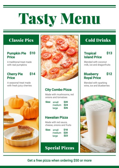 Restaurant Food Dessert and Drinks Menu