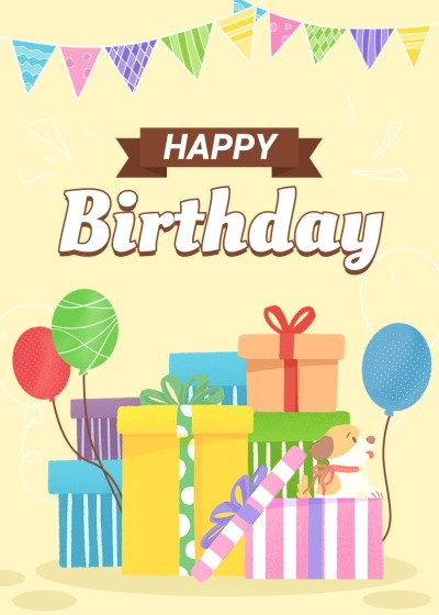 Fresh Hand Painted Colorful Gift Box Pattern Birthday card