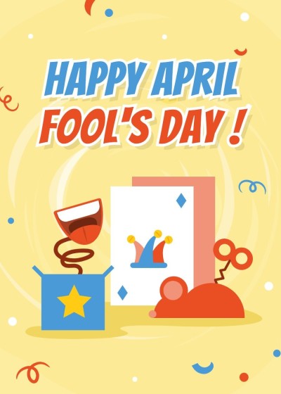 Cute Cartoon style Colorful Ribbon Element April fool's day Greeting card