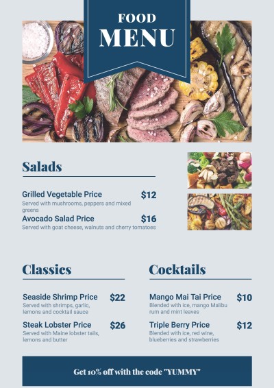 Simple Blue Line Element Restaurant Food Menu