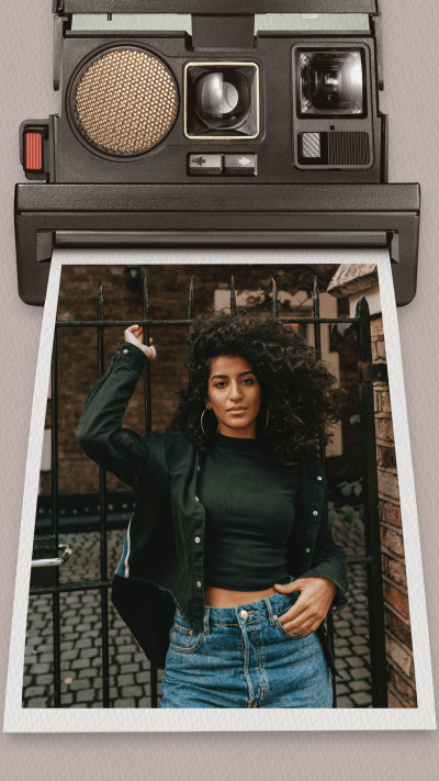 Retro Polaroid style Coat Woman Outside Scene Instagram story