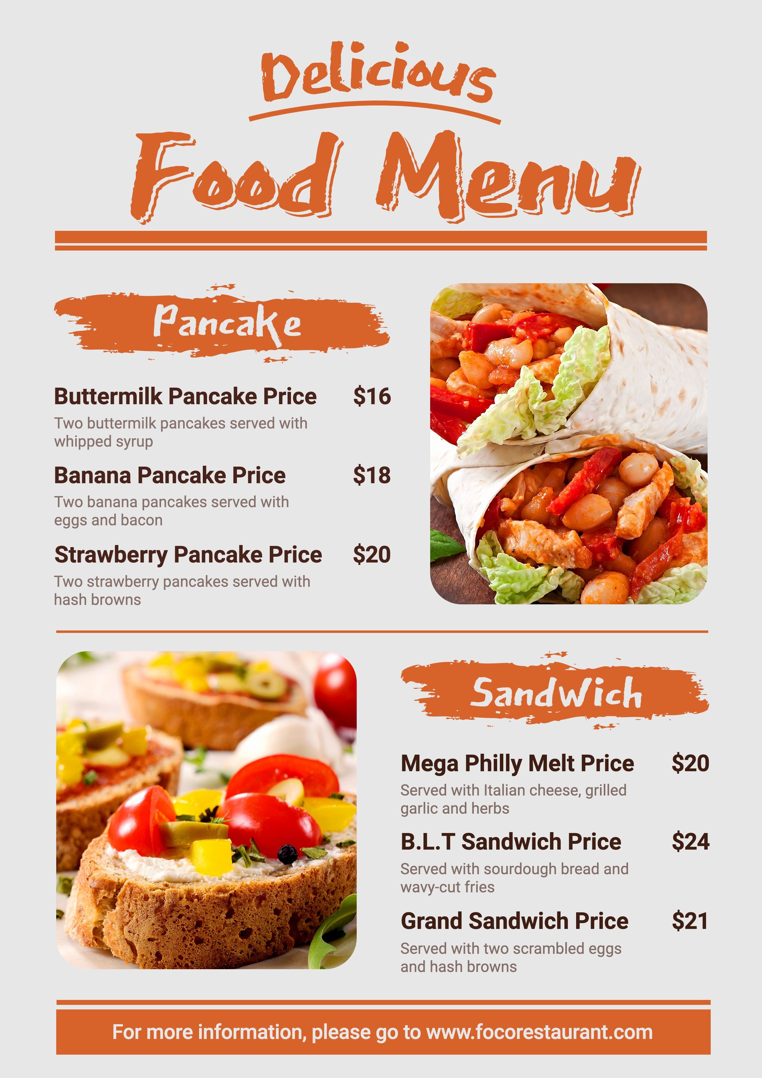 Simple Orange Brush Pattern Restaurant Food Menu