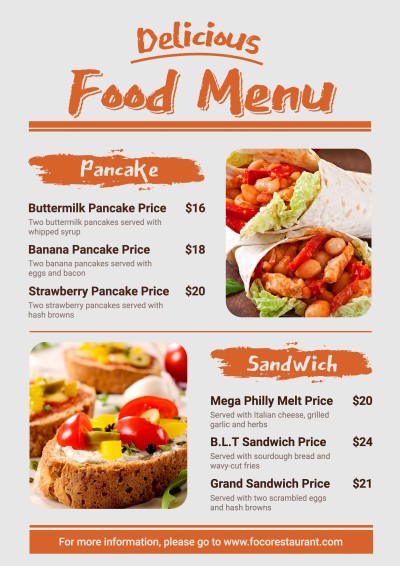 Simple Orange Brush Pattern Restaurant Food Menu