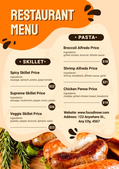 Simple Orange Color Block Pattern Restaurant Food Menu
