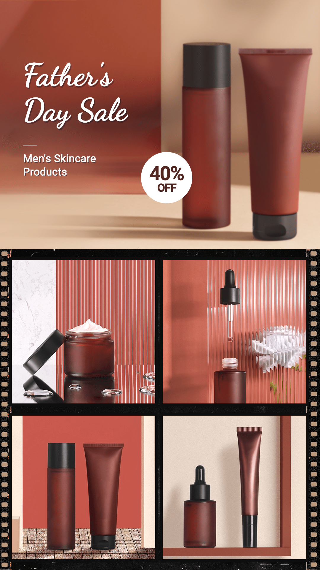 Father's Day Men's Grooming Skincare Products Discount Sale Promo Multiple Pictures Film Simulation Ecommerce Story预览效果
