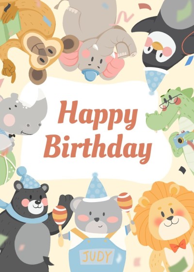 Cute Cartoon Animals Pattern Surround Birthday card