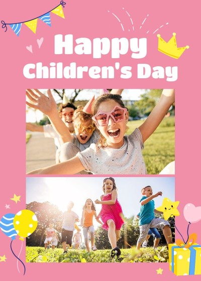 Cute Hand Painted Ballons Decorate Running Kids Children's day Card