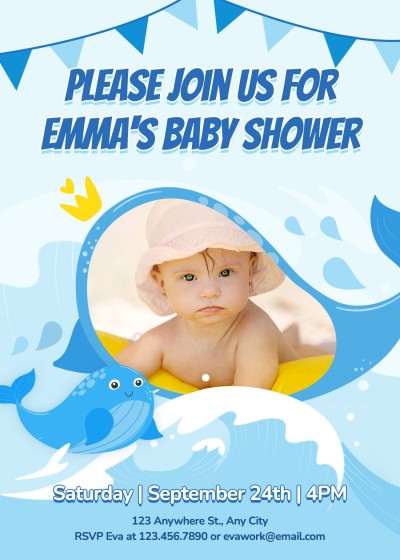 Simple Cartoon Sea Wave Pattern Baby shower invitation letter
