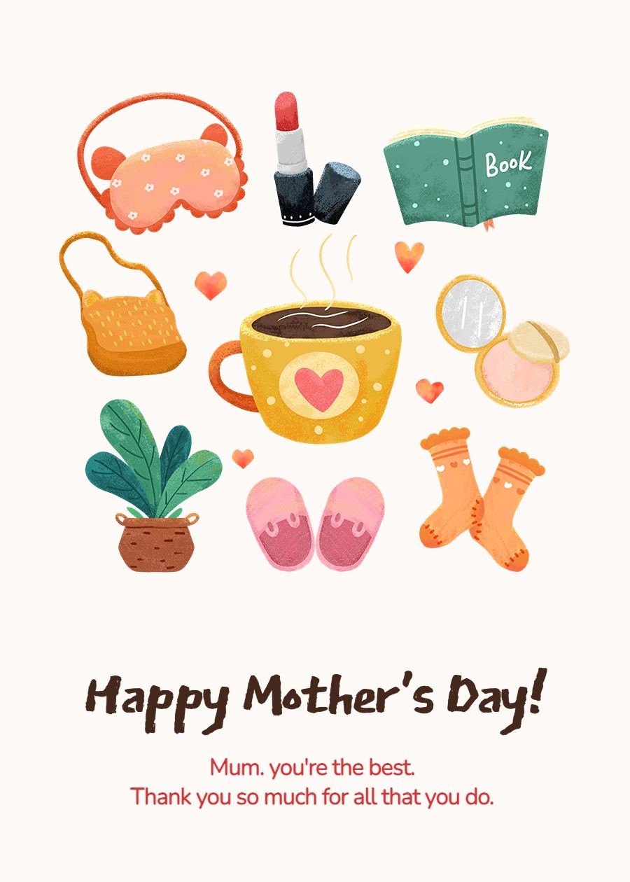 Fresh Hand Painted Household Items Pattern Mother's Day Greeting Card