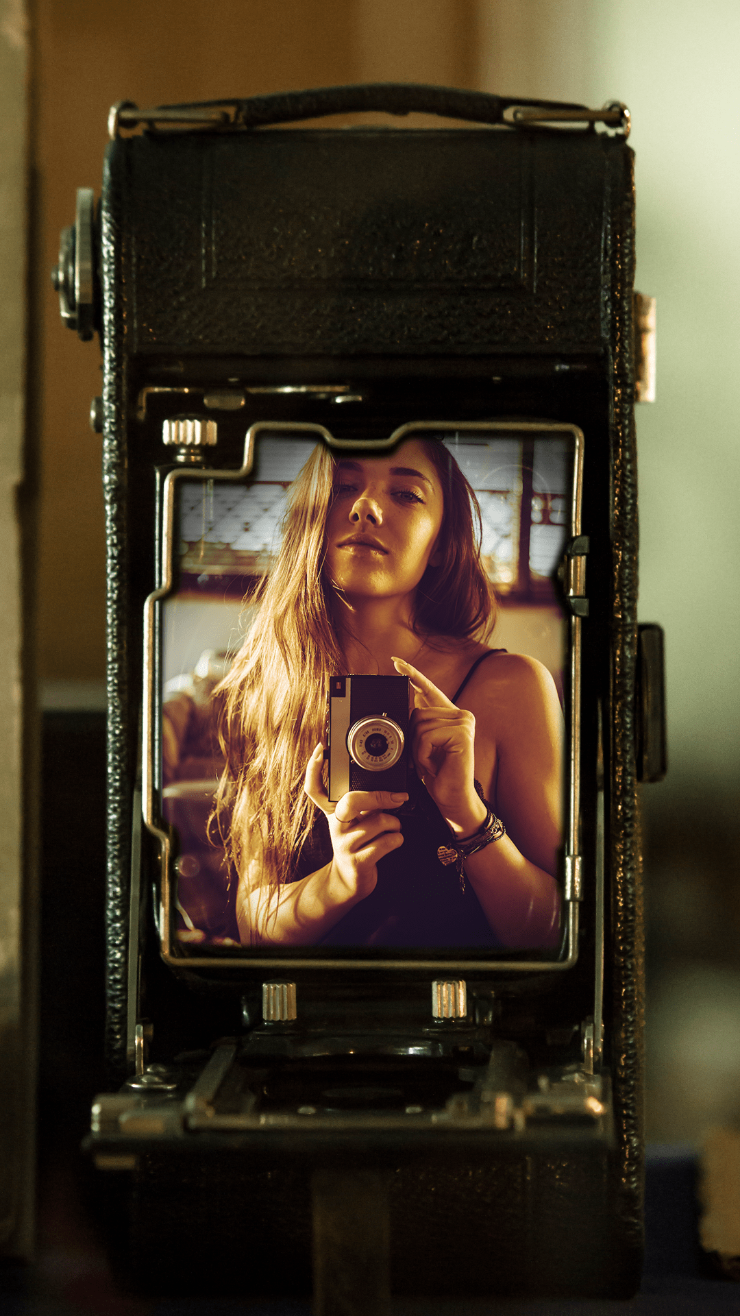 Literary Retro Style Camera Woman Life Record Camera interface simulation Instagram story
