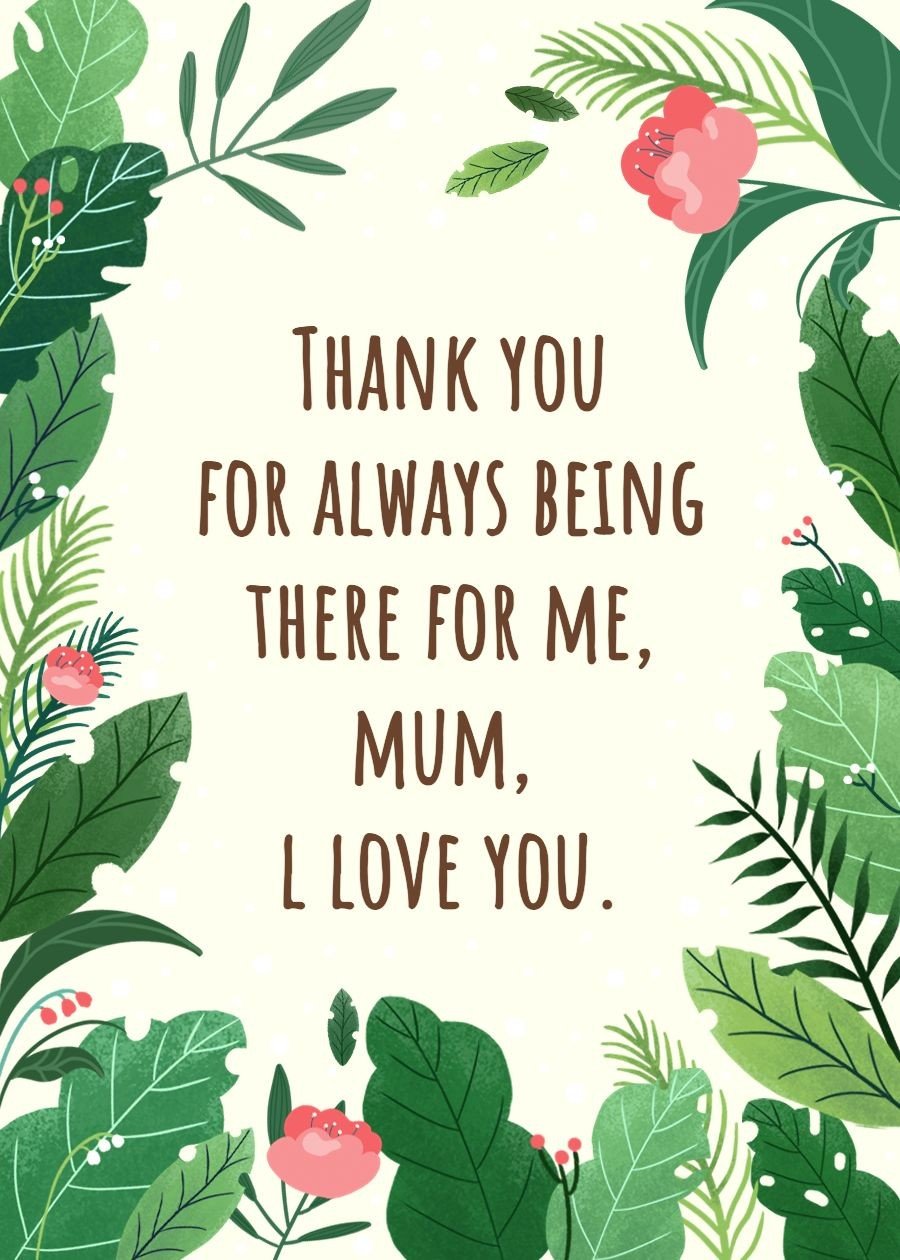 Simple Hand Painted Green Leaves Surround Thank family Card