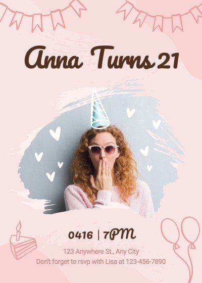 Simple Literary Style Hand Painted Ballon Birthday party invitation