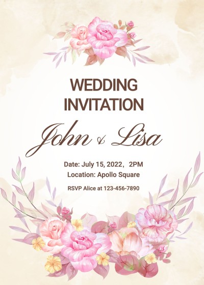 Literary Hand Painted Flowers Decorate Wedding invitation letter