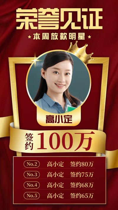 金融保险放款冠军业绩激励喜报表彰手机海报