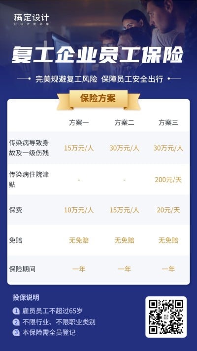 金融保险复工企业员工保险方案营销海报