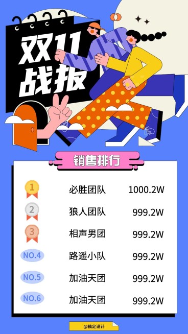 双十一员工销售排行榜喜报战报预览效果