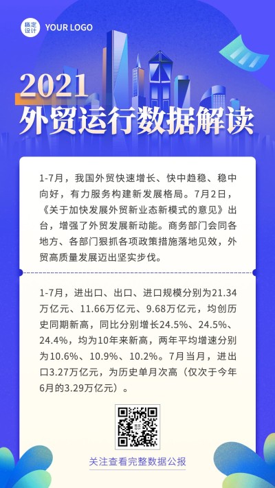 商务数据统计解读简约扁平手机海报