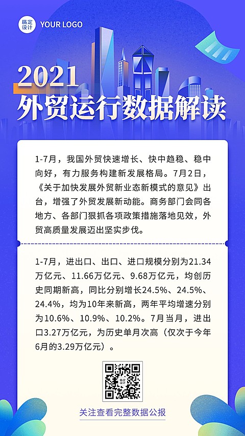 商务数据统计解读简约扁平手机海报