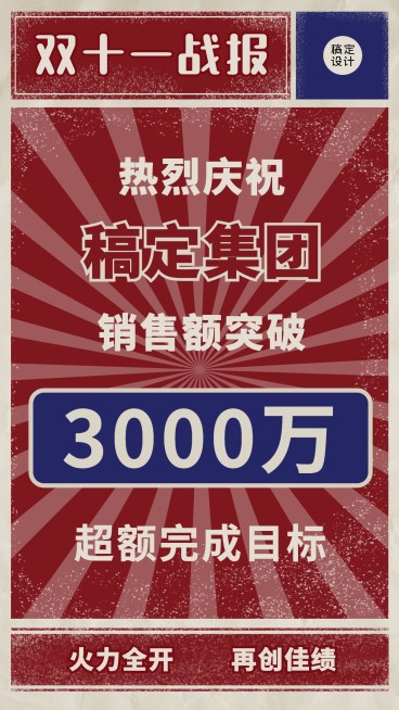 双十一民国风大字报喜报战报企业销售企业销售表彰手机海报预览效果