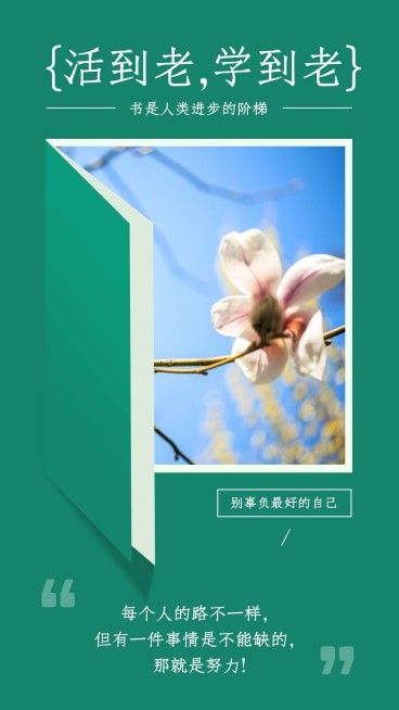 活到老学到老清新手机海报预览效果