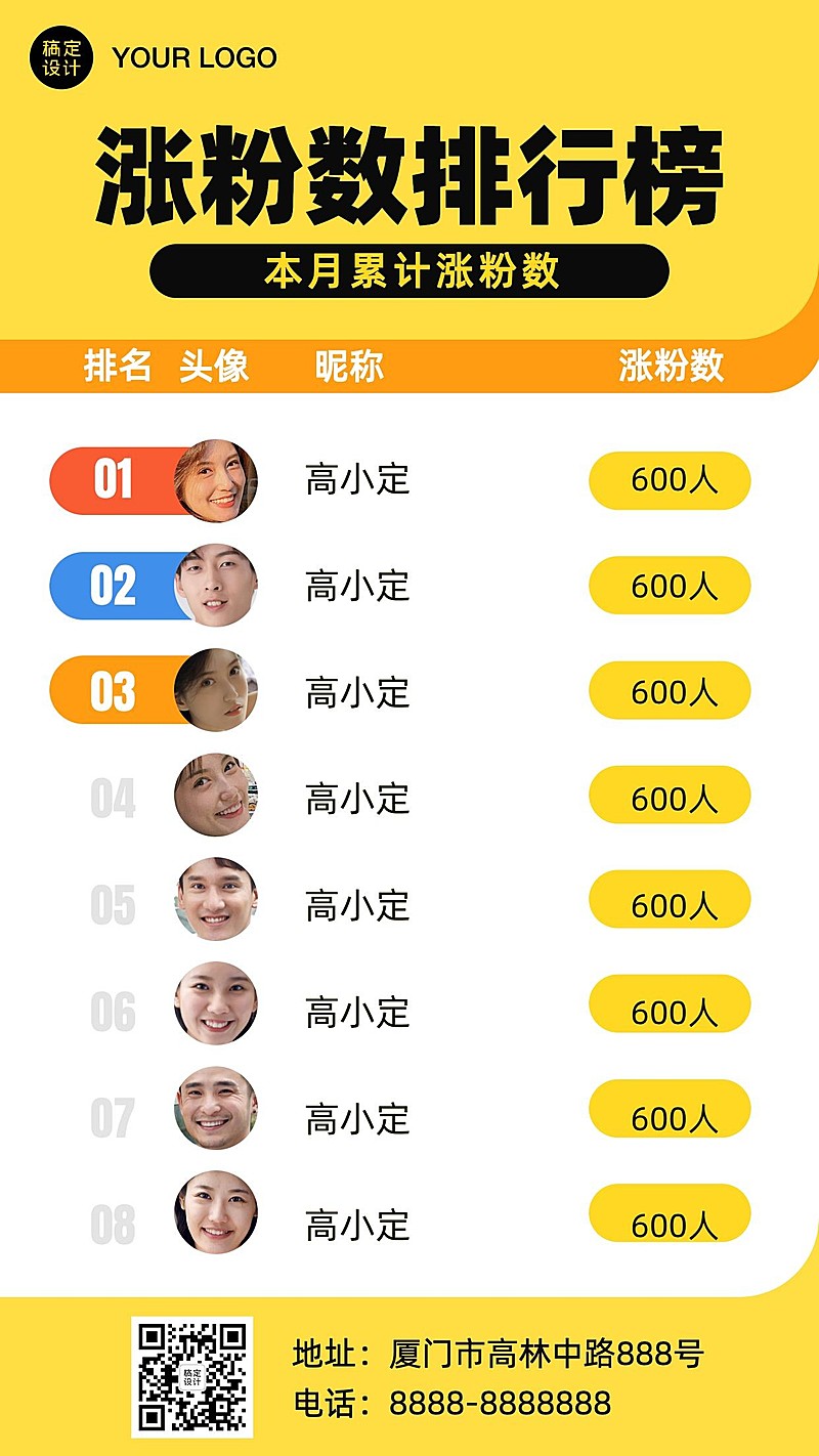 排行榜每月涨粉排行手机海报