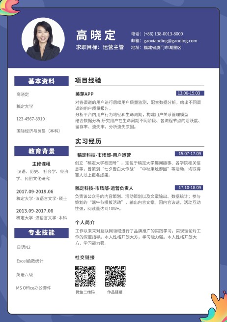 商务手绘风运营简历（跳槽必备）预览效果