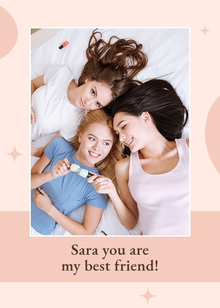 Simple Pink Color Block Decorate Smile Girls Thank friend Card