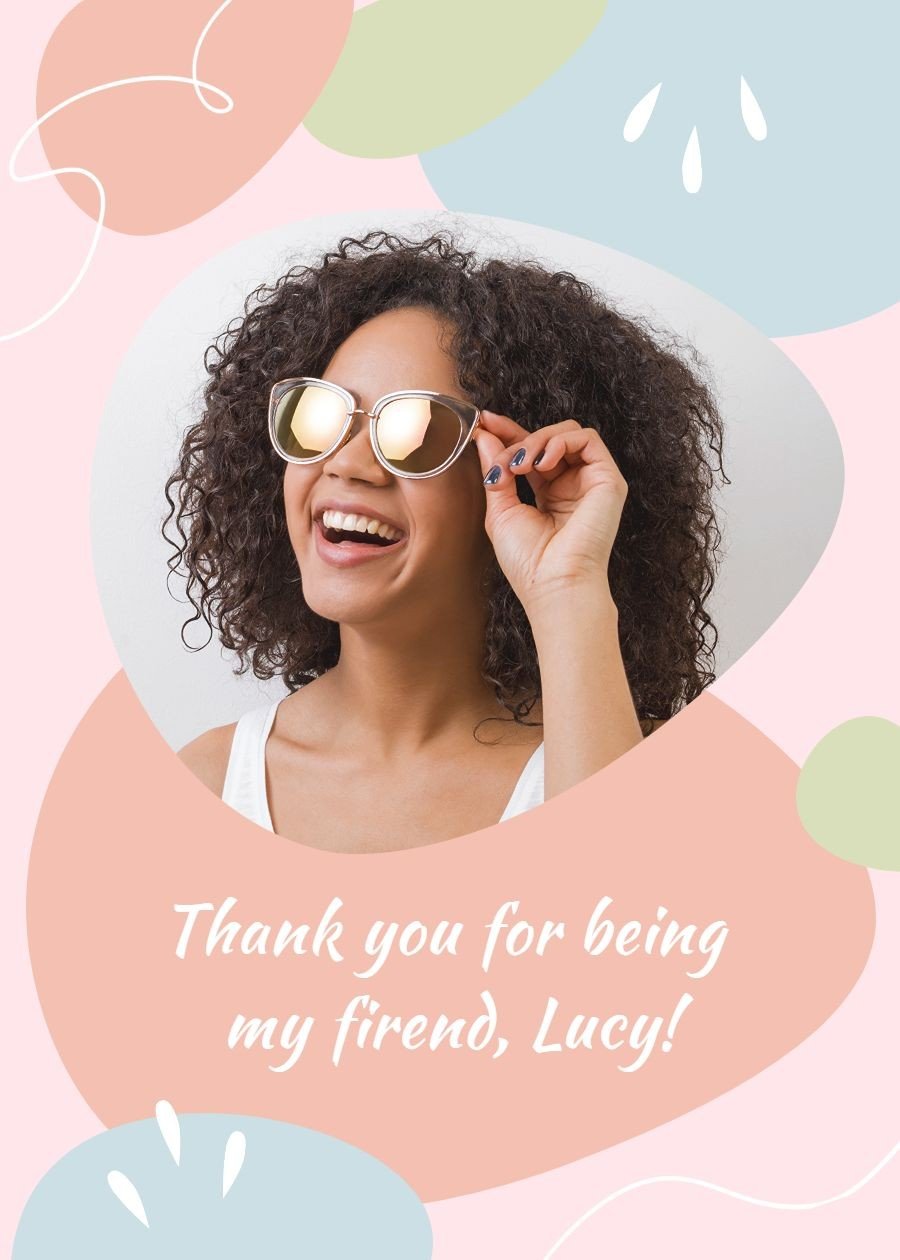 Fresh Color Block Background Smile Girl Thank friend Card