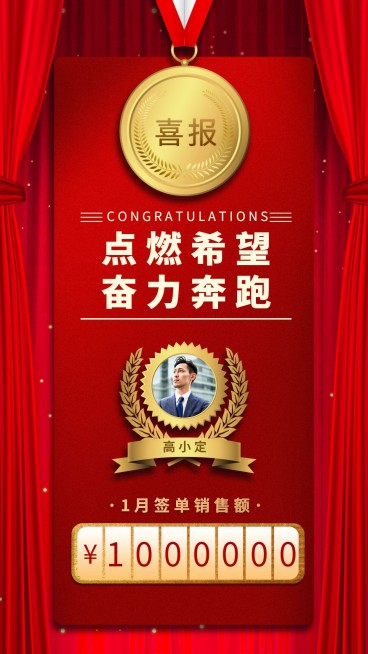 金融保险喜报表彰签单手机海报预览效果