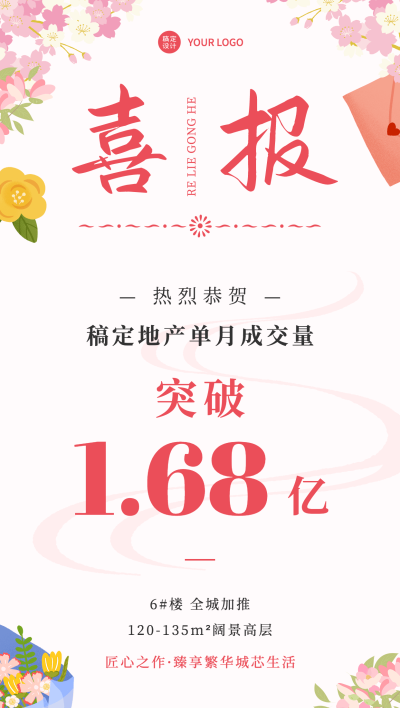房地产小阳春金三银四成交喜报全屏竖版海报