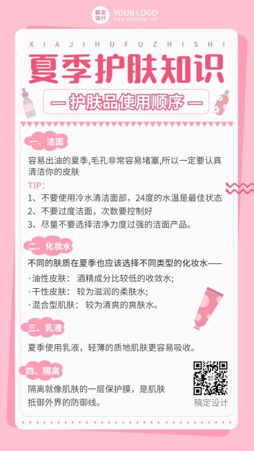 微商美容夏季护肤知识科普手机海报预览效果