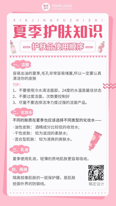 微商美容夏季护肤知识科普手机海报