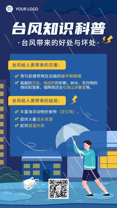 台风天知识科普插画手机海报