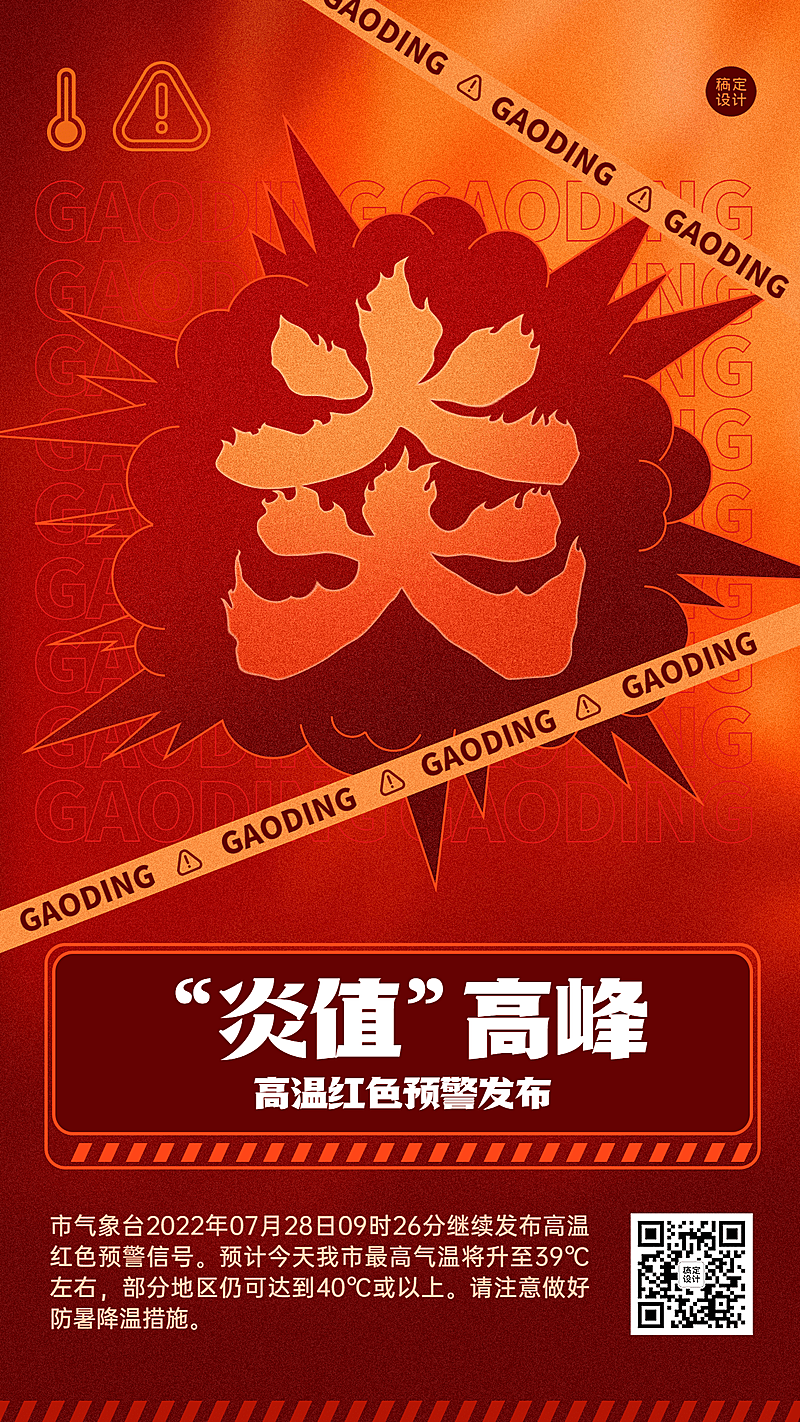 高温红色预警资讯发布手机海报