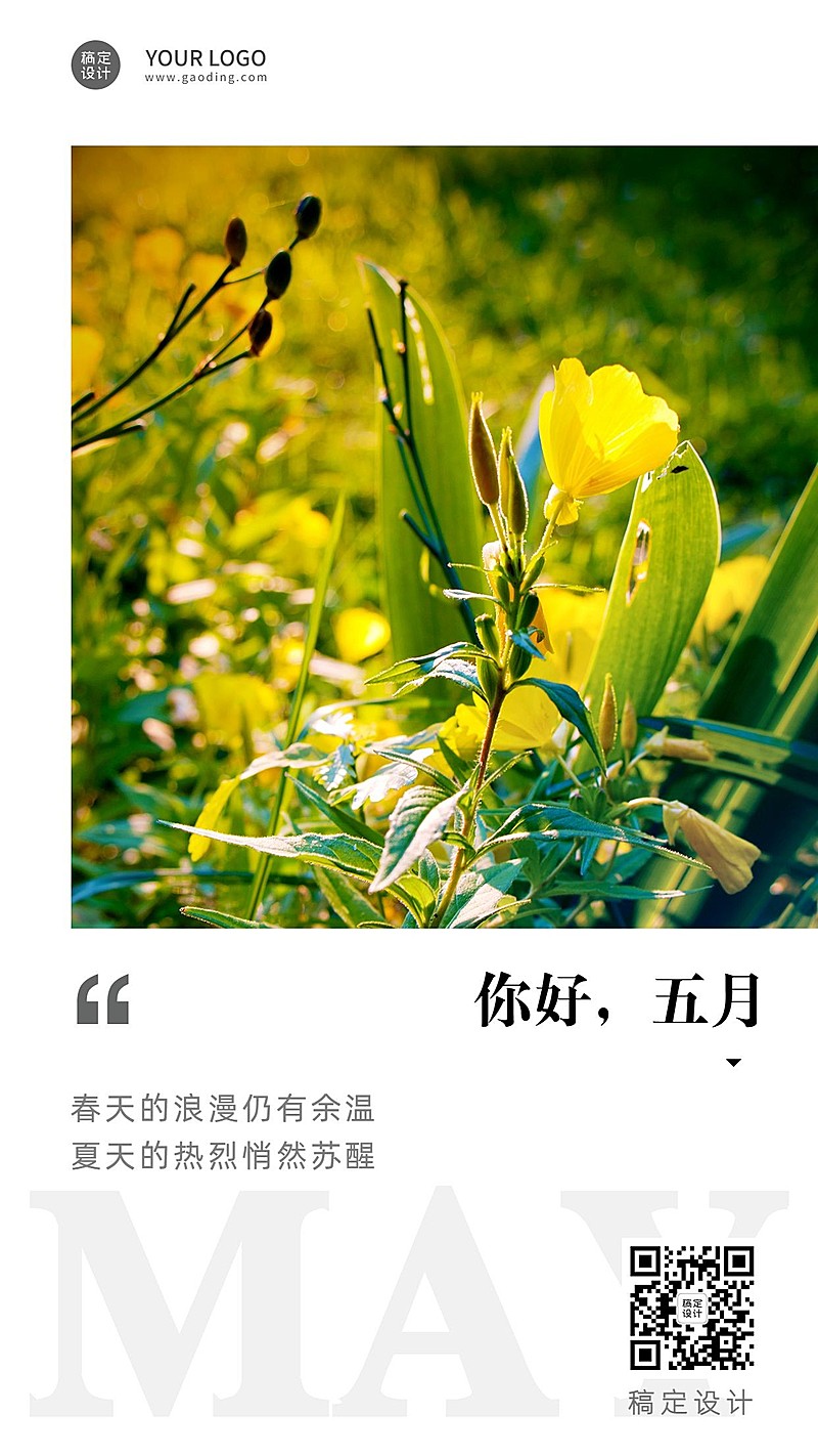 通用5月你好月初问候清新排版手机海报