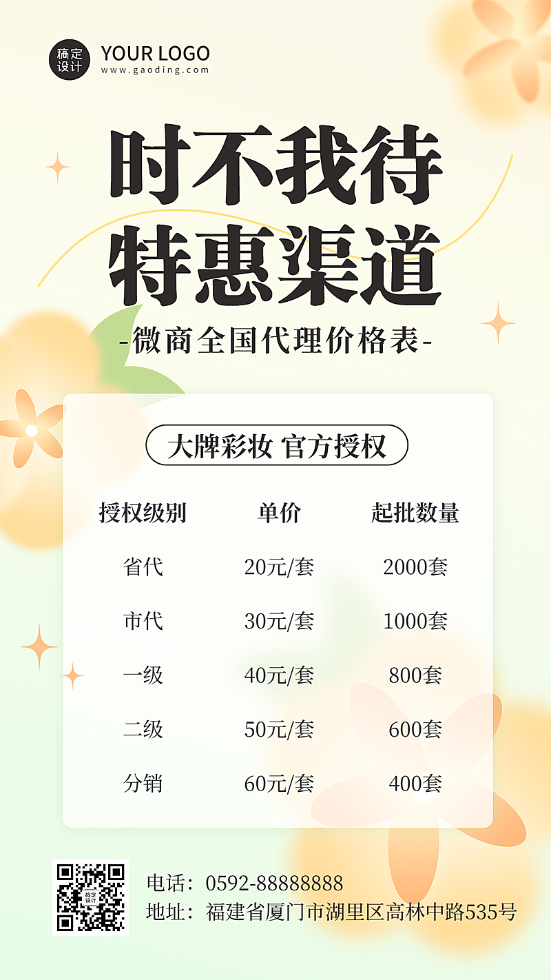 微商美容美妆代理价格表手机海报