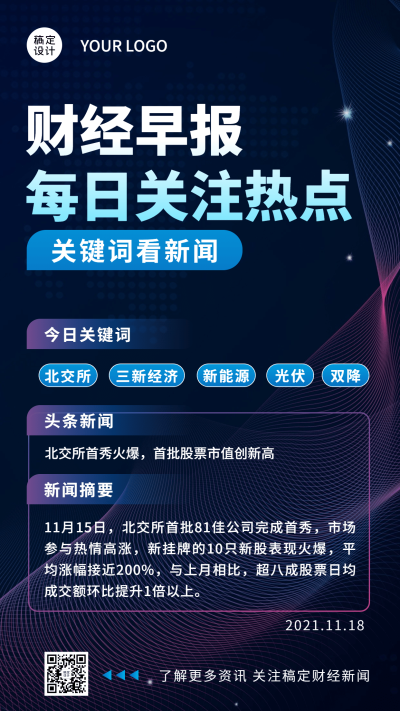 金融保险热点新闻财经早报炫酷海报