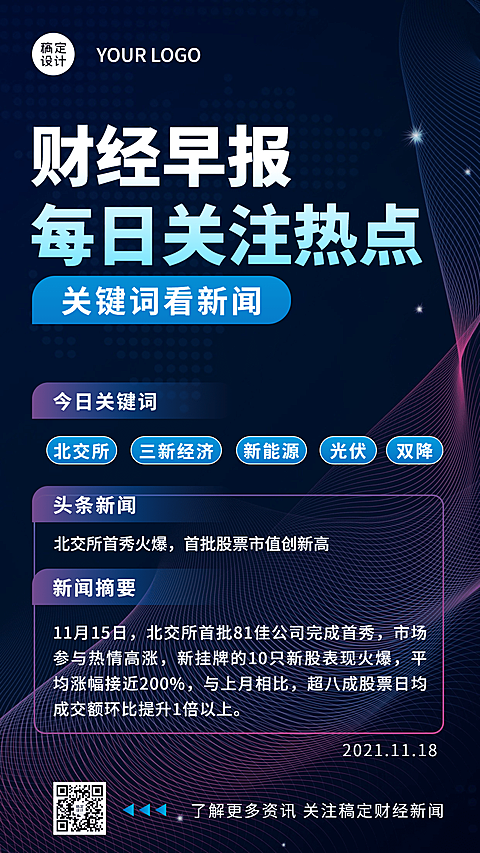 金融保险热点新闻财经早报炫酷海报