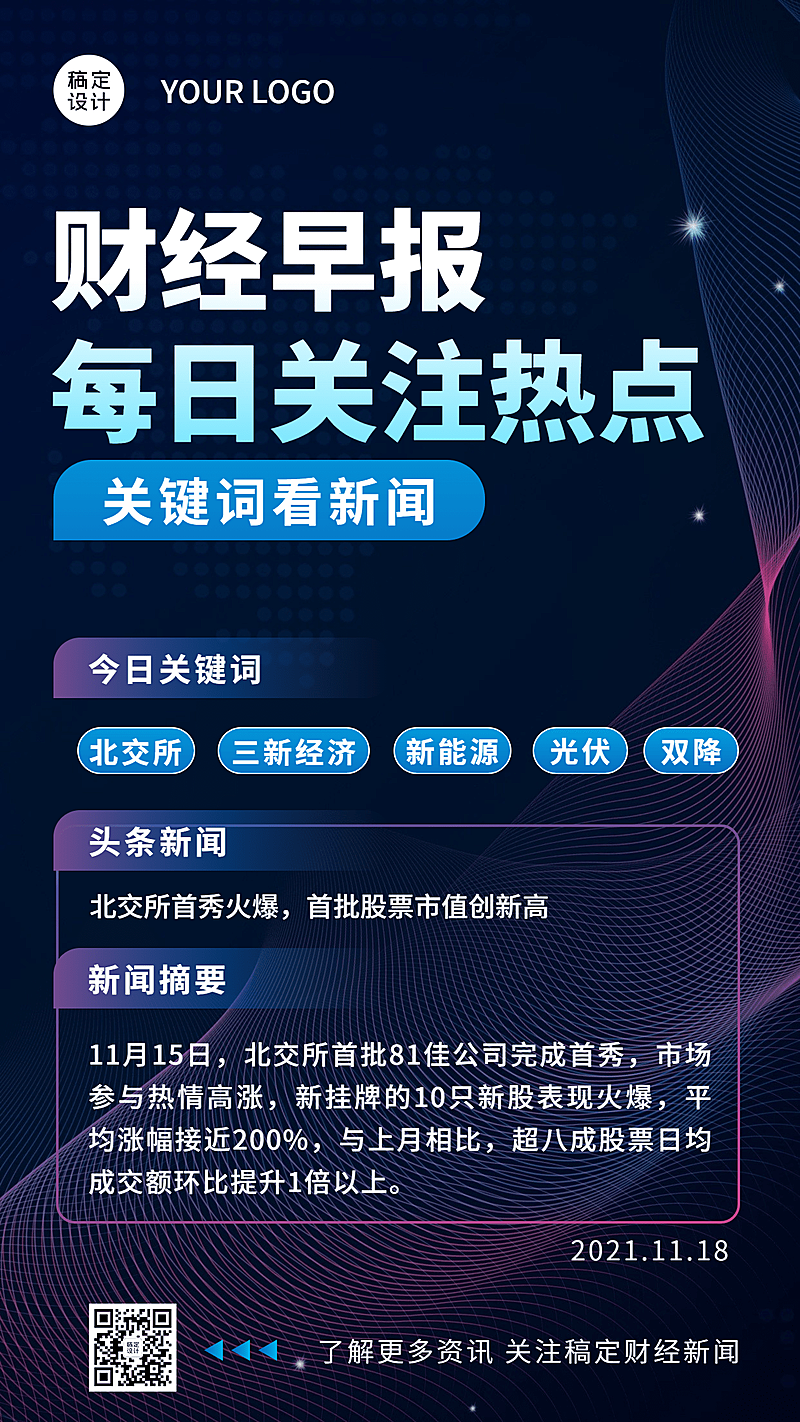 金融保险热点新闻财经早报炫酷海报
