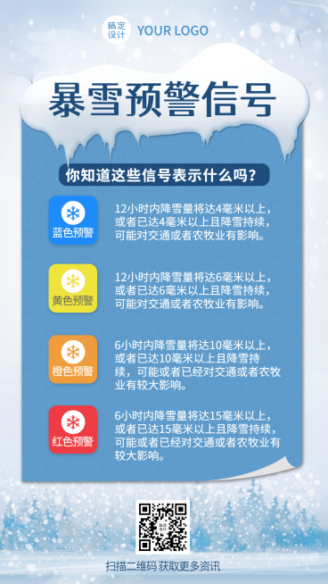 热点政务民生暴雪插画手机海报预览效果