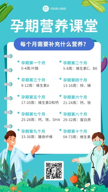 微商母婴亲子孕期知识科普营养课堂手机海报预览效果