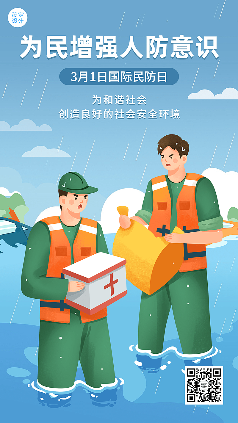 3.1国际民防日节日宣传插画手机海报