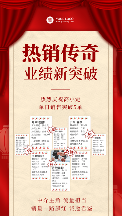 房地产业绩喜报喜庆手机海报
