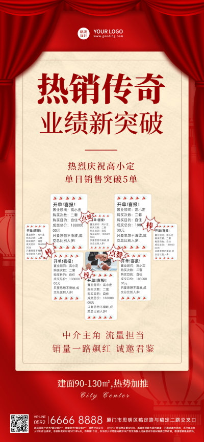 房地产业绩喜报喜庆手机海报
