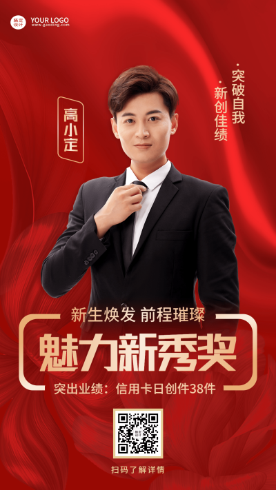 金融保险银行业绩表彰喜报喜庆人物海报