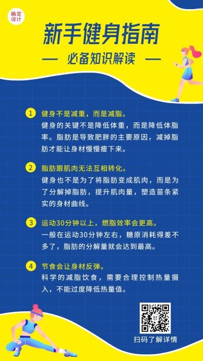 微商健身减肥瘦身指南知识科普简约插画手机海报