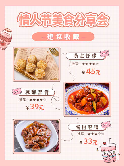 情人节餐饮美食营销粉白小红书配图预览效果