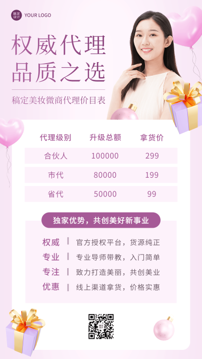 微商美容美妆代理价格表手机海报