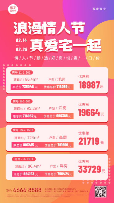 房地产情人节一口价折扣活动营销海报预览效果